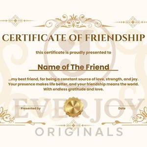 Best Friend Forever Certificate, Friendship Certificate, Best Friend Award, Gift for BFF, Friend Appreciation, Friendship award