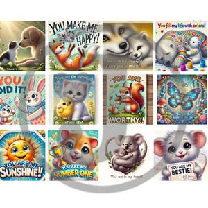 72 tarjetas para loncheras infantiles / Notas imprimibles para loncheras, lindas notas para loncheras infantiles / Tarjetas de ánimo / Mensajes escolares con temática de animales