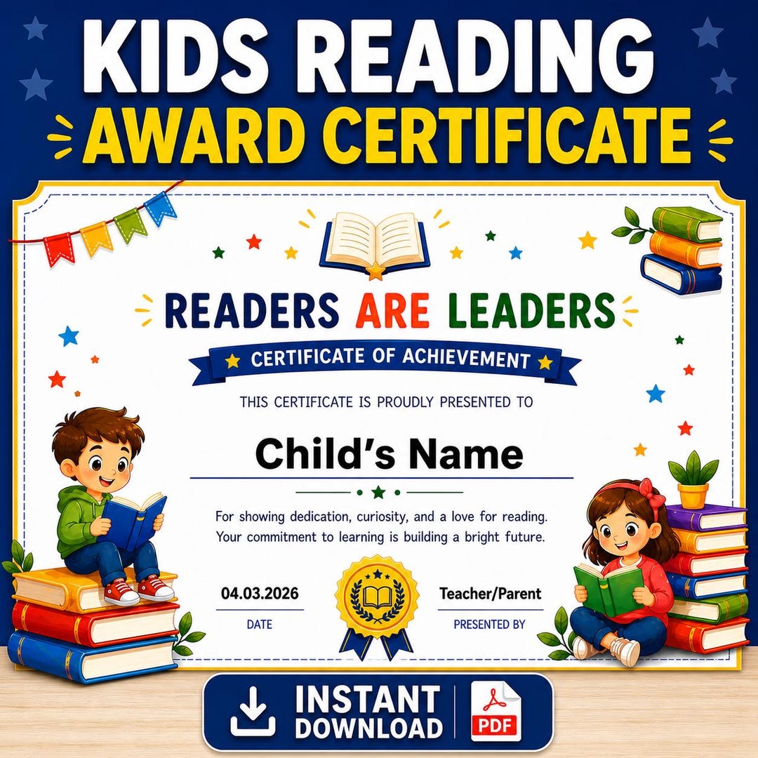 Reading Award Kids Ribbon Kids Reading Award Printable, Readers Are Leaders Certificate, Student ...
