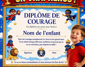 Diploma van moed enfant à imprimer pdf, prijs van de dag, cadeau-idee, aanmoedigingscertificaat, instantane download