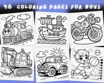 Kids Coloring Book – 46 Pages of Cars, Dinosaurs, Animals (PDF Download Ages 3+)