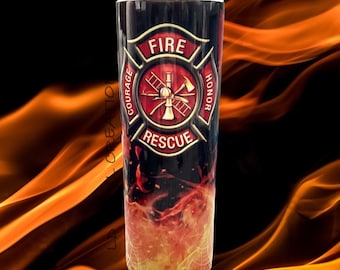 Fire Fighter Sublimation 20 oz. Tumbler, Custom Fire Fighter cup, US Flag, Tumbler with Straw Lid, Fire fighter Gift