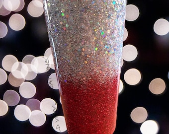 Red/Siver 16 oz. Glitter Stainless Steel Tumbler,
