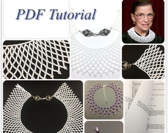 2 estilos - Tutorial de colar de renda com miçangas: Como fazer colar RBG Jabot (PDF)