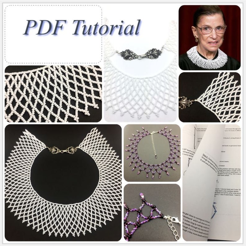 Beaded Lace Necklace Tutorial PDF File with Graphic Illustration Notorious RBG Collar How to Ruth Bader Ginsburg Jabot Collar Tutorial image 1