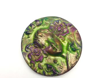 40 mm round green pink gold Cameo Cabochon - handmade