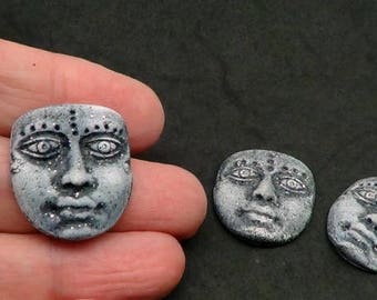 Art Doll Face Cabochon in faux basalt or granite gray - Artifact series - handmade