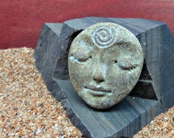 Art Doll Face Cabochon in Faux Grabbo Stone - handmade