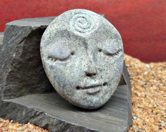 Art Doll Face Cabochon in Faux Granite Stone - handmade