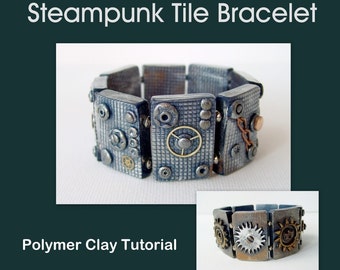 Tutorial de pulseira de azulejos em argila polimérica estilo steampunk (PDF digital)