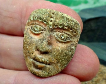 Face in simulated stone - Art Doll Face Cabochon in brown - handmade - polymer clay