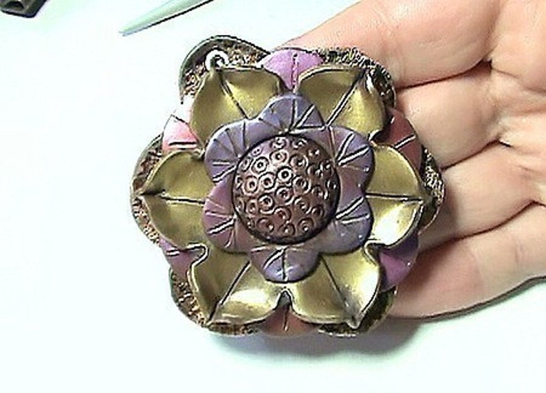 Lotus Flower Pendant Polymer Clay Tutorial Digital PDF Download image 4