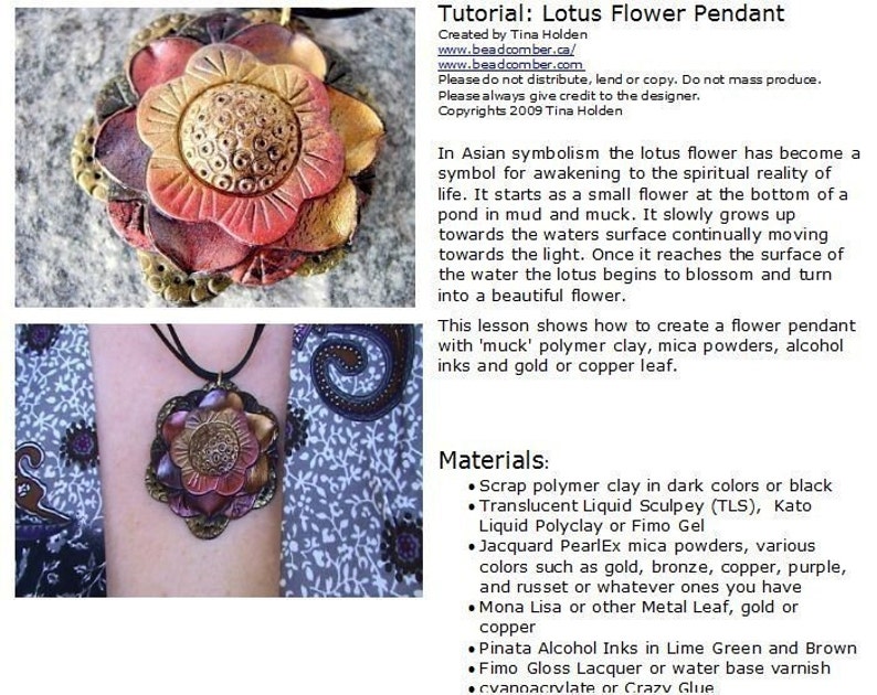 Lotus Flower Pendant Polymer Clay Tutorial Digital PDF Download image 2