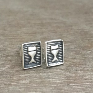 Handmade Sterling Silver Chalice Stud Earrings: Vintage Traditional Design