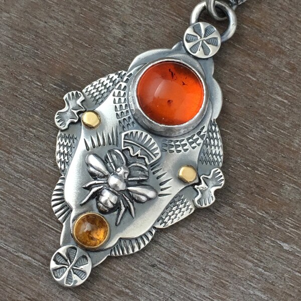 Amber and tourmaline Queen bee pendant