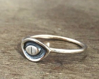 Handmade Sterling Silver Evil Eye Ring - Boho Stacking Ring