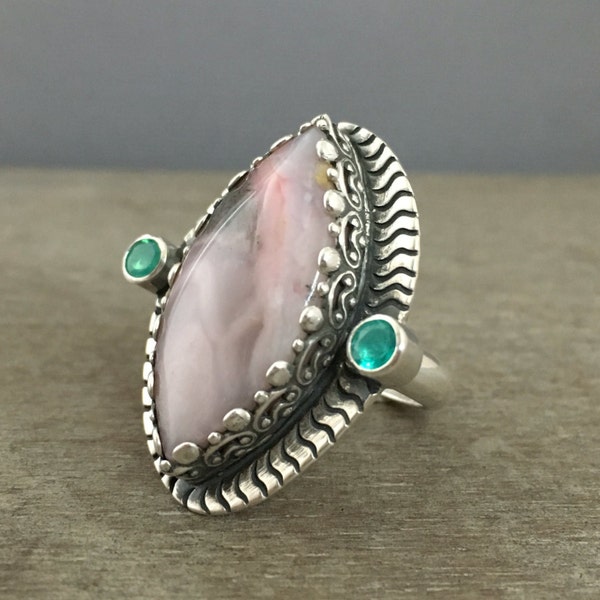 Reserved - balance listing - Peruvian opal ring - size 8 ring - large stone ring - pink stone ring - opal jewelry - statement ring