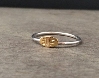 22k solid gold and sterling silver stacking ring - made to order - gold stack ring - unique ring - boho ring