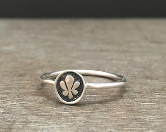 Sterling Silver Flower Stacking Ring: Hand stamped Boho Jewelry
