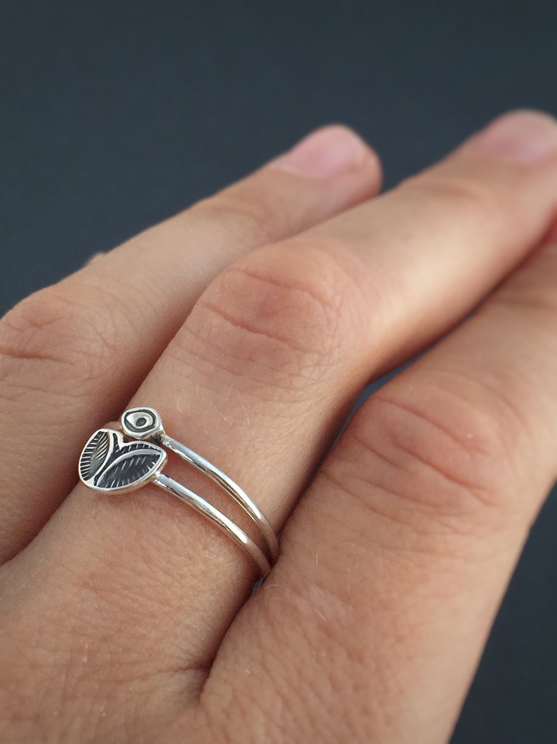 stacking rings Accent ring flower ring sterling silver rings tribal rings wave ring unique ring boho ring bohemian ring image 9