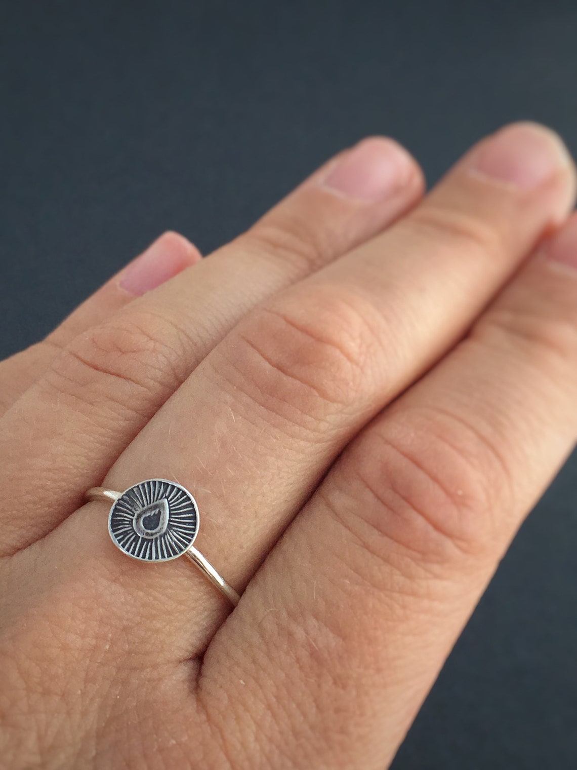 •ORTHOCERAS - TEARDROP• simple bezel silver ring (size 9) main image 1