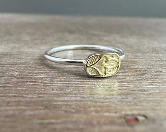 Solid 18k Gold and Sterling Silver Leaf Stacking Ring