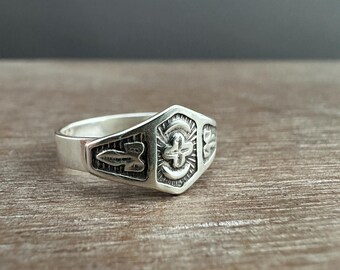 Moon Cross Sterling Silver Ring