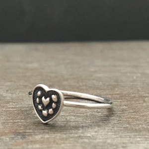 Sterling Silver Heart Ring: Hand stamped Stacking Ring