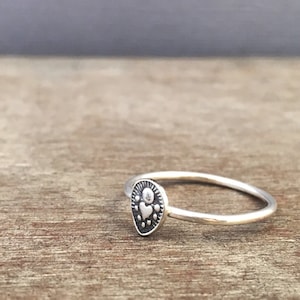 Sterling Silver Stacking Ring, Vintage Stamp Sacred Heart Design