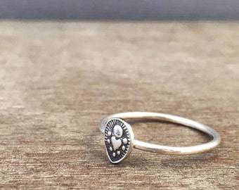 Sterling Silver Stacking Ring, Vintage Stamp Sacred Heart Design