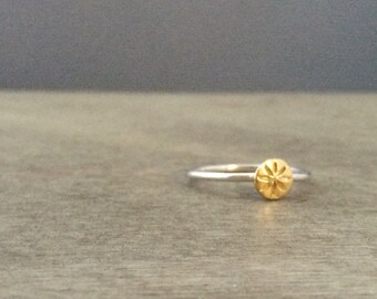 22k Gold Dot Ring - Sterling Silver Band - Made to Order