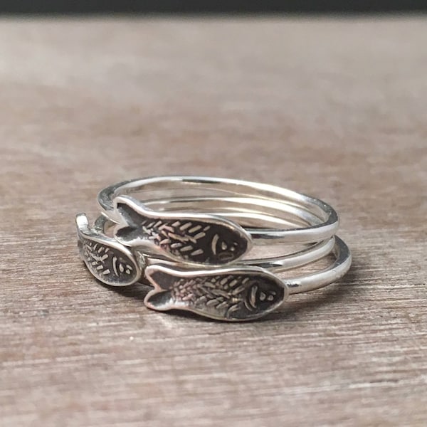 Fish stacking rings - sterling silver rings - unique rings - boho rings - bohemian rings - stack