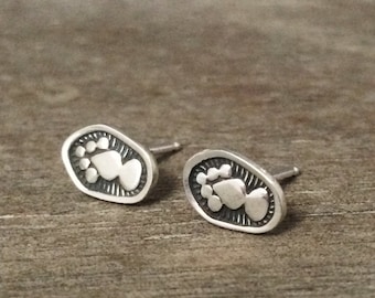 Handmade Sterling Silver Stud Earrings – Vintage Indian Stamp Design