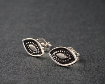 Sterling silver eye earrings - eye stud earrings - unique earrings - tribal earrings, sterling silver studs evil eye earrings