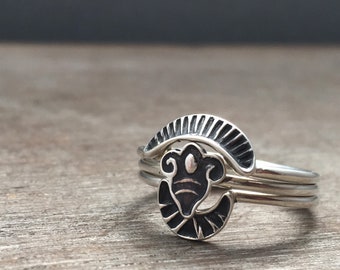 Flower stacking rings - flower ring - sterling silver rings - unique rings - boho rings stacking ring set fertility ring