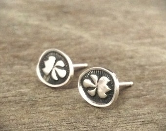 Handmade Sterling Silver Flower Studs - Vintage Stamped Earrings