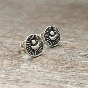 Sterling silver moon earrings - moon stud earrings - unique earrings - tribal earrings, sterling silver studs crescent moon earrings