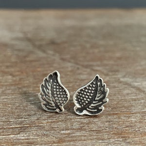 Handmade Sterling Silver Wing Stud Earrings: Vintage Indian Stamp Design