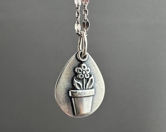Sterling Silver Plant Charm: Thriving Potted Plant Pendant
