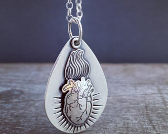 Hand Fabricated Sterling Silver Sacred Heart Necklace