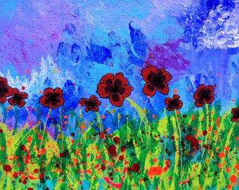 Poppies small abstract acrylic painting