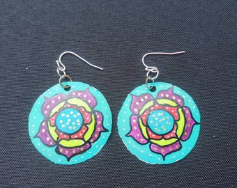 Flower Mandala recycled bottle cap earrings