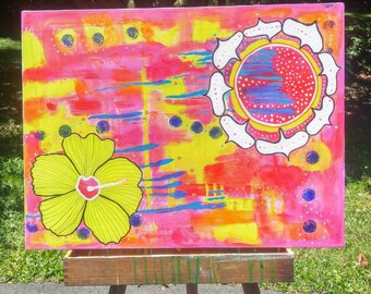 Abstract floral acrylic painting, We Can Bloom Together. Original painting by Toni Becker of Artfully Healing