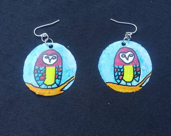 Barn owl recycled bottle cap earrings