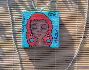 Imagine the dream Small Acrylic Painted Canvas Necklace