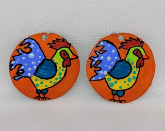 Rooster recycled bottle cap earrings