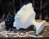 Fenton Art Glass SILVERCREST Ruffled Pedestal Compote White w Crystal quot Petticoat Glass quot Edging Octagonal Footed Milk Glass Candy Bowl