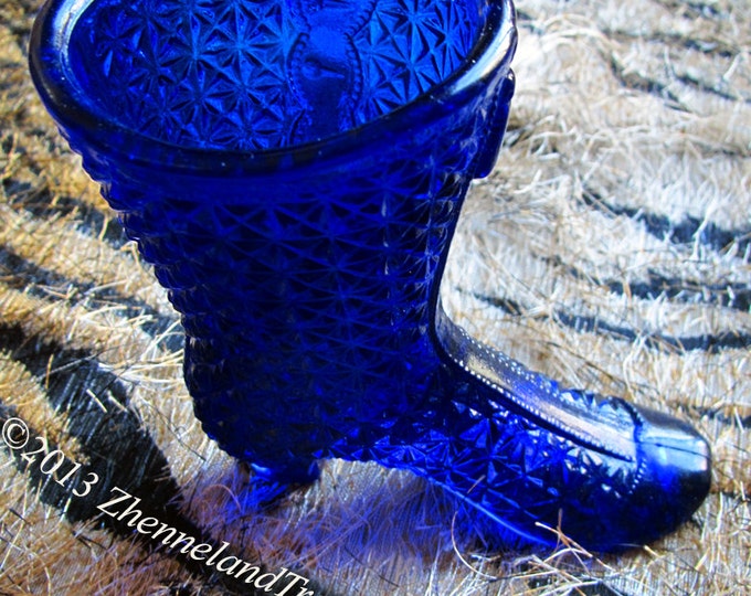 Cobalt Blue Glass Boot Vase for Holding Flowers Crochet Etsy