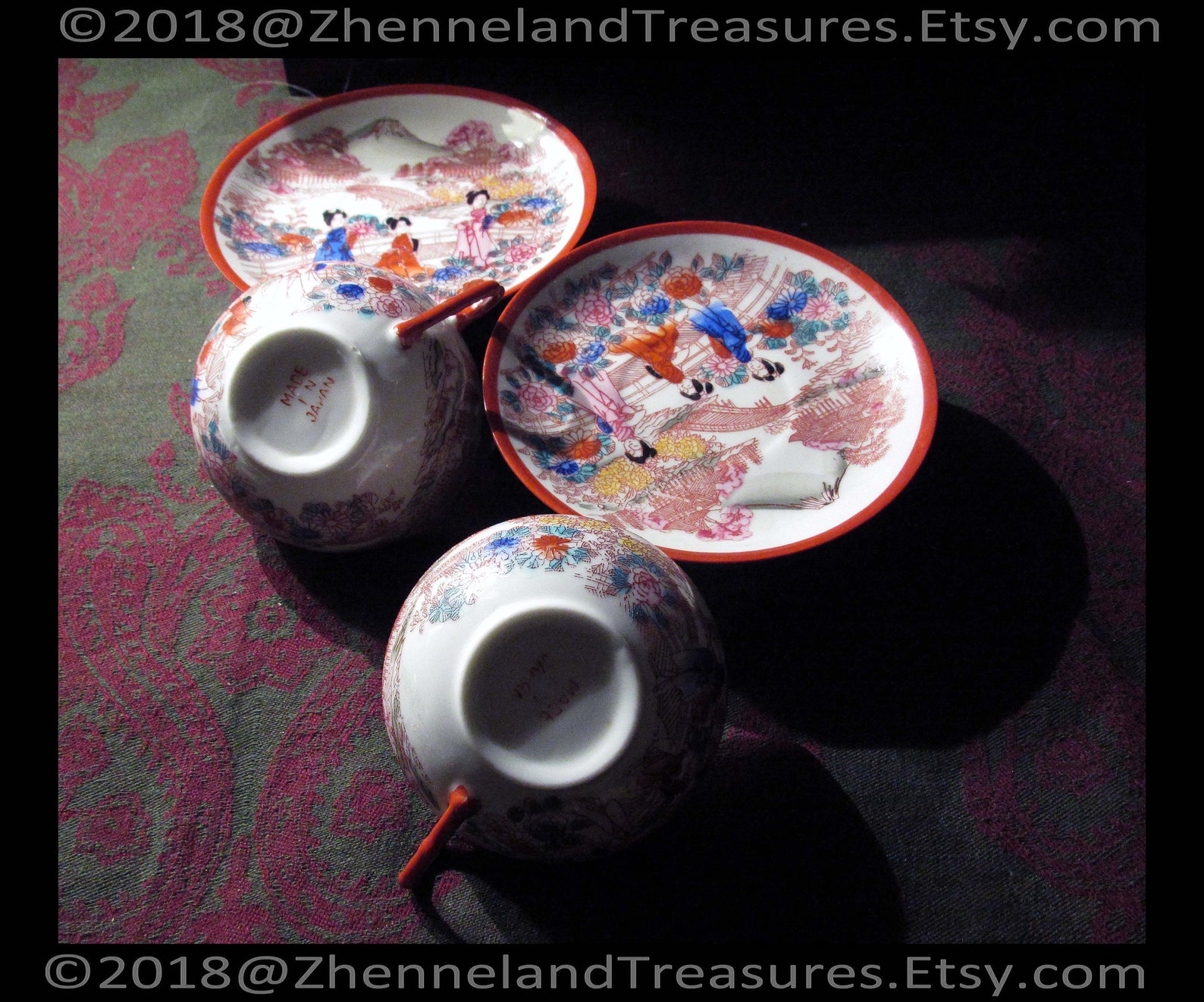 PAIR Japanese Geisha Ware Tea Sets 2 Cups 2 Saucers Vintage Etsy