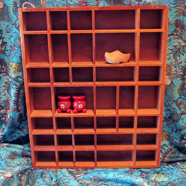 Wooden Display Case 36~Compartment Ready to Hang Wall Decor for Small Treasures| Vintage Lillian Vernon Home Decor| Studio Drawer Organizer